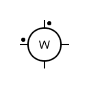 Símbolo del vatímetro con terminales de tensión e intensidad