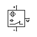 Símbolo de sensor de proximidad capacitivo de 3 hilos, salida normalmente cerrada, NC
