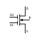 Símbolo transistor MOSFET tipo empobrecimiento, 2 puertas 5 terminales