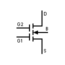 Símbolo transistor MOSFET tipo enriquecimiento, 2 puertas 5 terminales