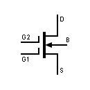 Símbolo transistor MOSFET tipo empobrecimiento, 2 puertas 5 terminales