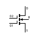 Símbolo transistor MOSFET tipo enriquecimiento, 2 puertas 5 terminales